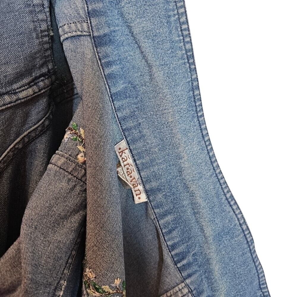 Karavan Denim Floral Embroidered Short Casual Blue Denim‎ Jacket Small - Picture 9 of 11